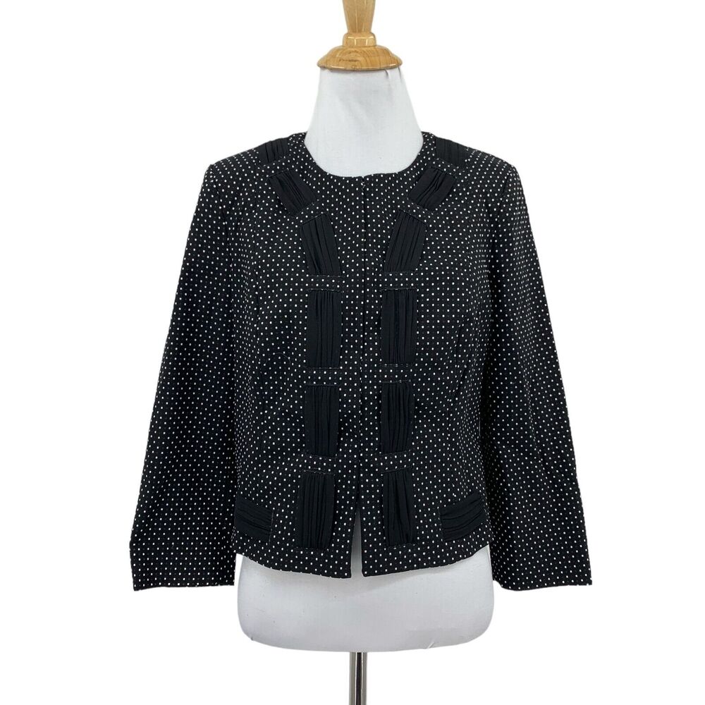 Cabi Jacket Womens 4 Black White Chic Polka Dot Seaside Padded Shoulders Cropped